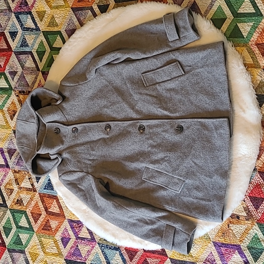 Lauren Ralph Lauren Alaskan Gray Double Breasted Hooded Button Cozy Peacoat
